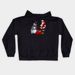 Dark christmas time with creepy Santa Claus and snowman Kids Hoodie